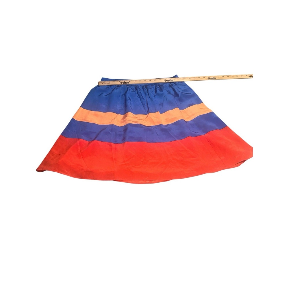 J. CREW Women 100% Silk  A-Line Mini Skirt preppy. Colorblock Blue‎ Orange  Sz 8 - Picture 4 of 11
